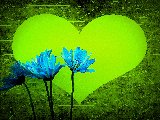 cuore verde fosforescente e fiori blu